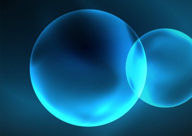 Parlayan neon parlak şeffaf kabarcıklar, cam daireler ya da biyo hücre konsepti. Duvar kağıdı, bayrak, arkaplan, kart, kitap illüstrasyonu, iniş sayfası için tekno fütüristik vektör soyut arkaplan