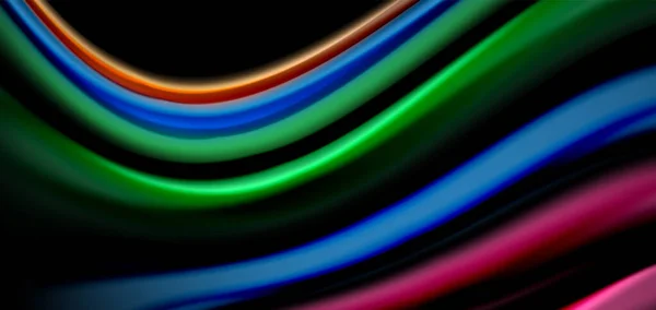 Lignes lisses abstraites en soie sur des ondes de style arc-en-ciel liquides multicolores et noires — Image vectorielle
