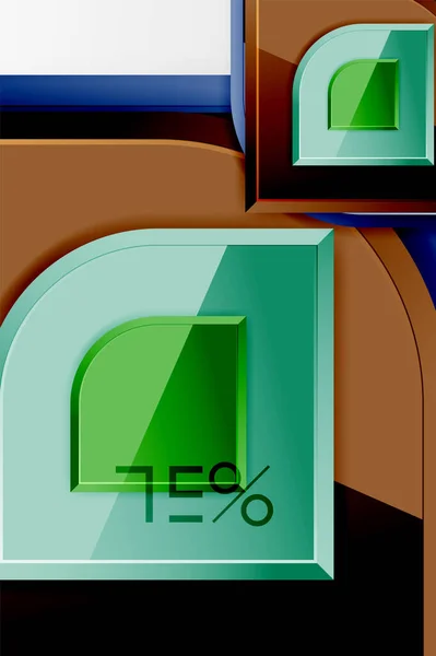 Hochglanzglasquadrate mit runden Elementen geometrische Komposition. Abstrakter geometrischer Hintergrund mit 3D-Effektkomposition für Tapeten, Banner, Hintergrund, Karte, Buchillustration, Landing Page — Stockvektor