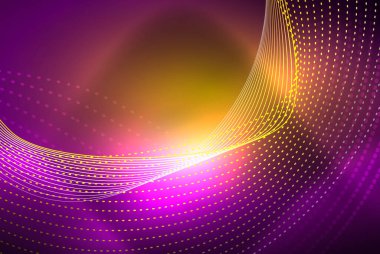 Soyut parçacıklar, dalga arkaplanı, neon hareket tekno tasarımı