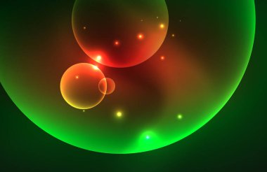 Işık efektleriyle şeffaf parlak parlak daireler. Duvar kağıdı, bayrak, arkaplan, kart, kitap illüstrasyonu, iniş sayfası için tekno fütüristik vektör soyut arkaplan