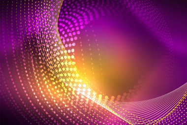 Soyut parçacıklar, dalga arkaplanı, neon hareket tekno tasarımı