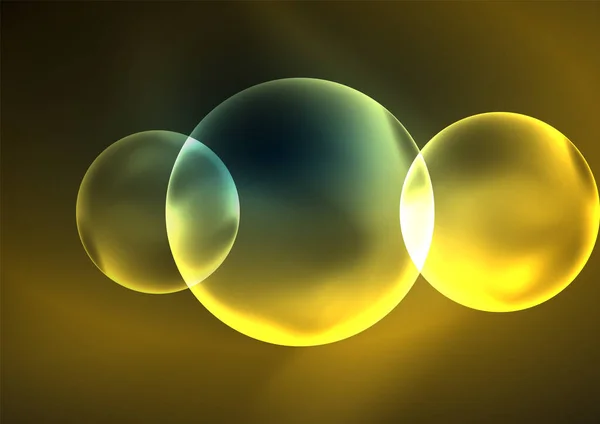 Glödande neon blanka transparenta bubblor, glascirklar eller bio cell koncept. Techno futuristiska vektor abstrakt bakgrund för Bakgrund, Banner, Bakgrund, Kort, Bokillustration, landningssida — Stock vektor
