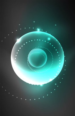 Işık efektleriyle şeffaf parlak parlak daireler. Duvar kağıdı, bayrak, arkaplan, kart, kitap illüstrasyonu, iniş sayfası için tekno fütüristik vektör soyut arkaplan