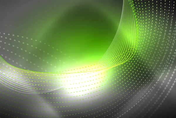 Particules abstraites, fond d'onde, néon motion techno design — Image vectorielle