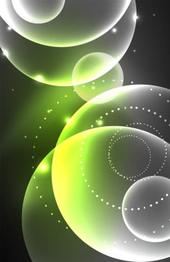 Işık efektleriyle şeffaf parlak parlak daireler. Duvar kağıdı, bayrak, arkaplan, kart, kitap illüstrasyonu, iniş sayfası için tekno fütüristik vektör soyut arkaplan