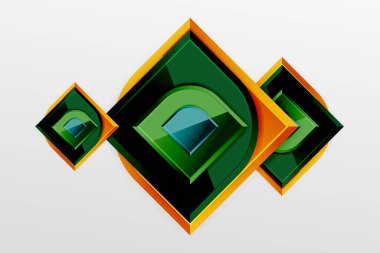 Yuvarlak elementlerin geometrik bileşimine sahip parlak cam kareler. Duvar kağıdı, bayrak, arkaplan, kart, kitap illüstrasyonu, iniş sayfası için 3d efektli soyut geometrik arkaplan