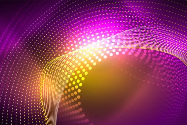 Soyut parçacıklar, dalga arkaplanı, neon hareket tekno tasarımı