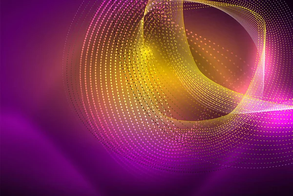 Particules abstraites, fond d'onde, néon motion techno design — Image vectorielle