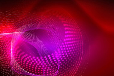 Soyut parçacıklar, dalga arkaplanı, neon hareket tekno tasarımı