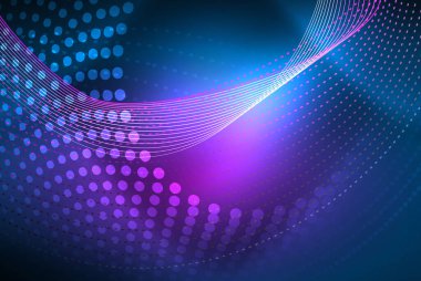 Soyut parçacıklar, dalga arkaplanı, neon hareket tekno tasarımı