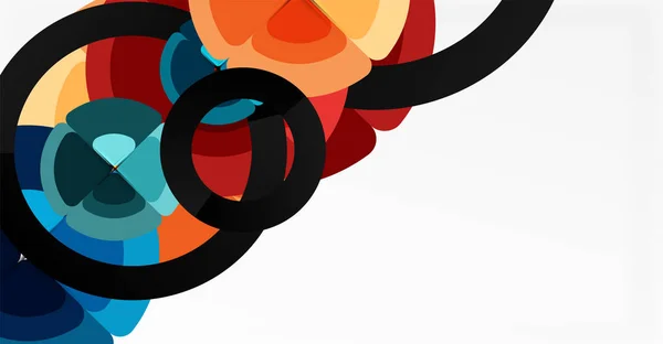 Fondo abstracto, círculos de color de moda composición geométrica. Ilustración de vectores para fondos de pantalla, Banner, Fondo, Tarjeta, Ilustración de libros, landing page — Archivo Imágenes Vectoriales