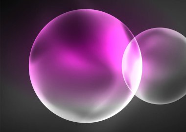 Parlayan neon parlak şeffaf kabarcıklar, cam daireler ya da biyo hücre konsepti. Duvar kağıdı, bayrak, arkaplan, kart, kitap illüstrasyonu, iniş sayfası için tekno fütüristik vektör soyut arkaplan