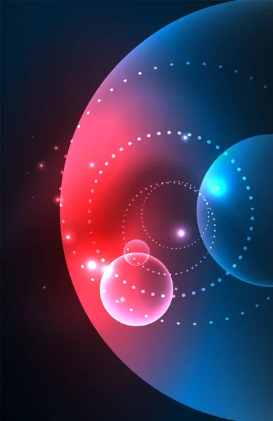Neonově zářící průhledné zářící kruhy se světelnými efekty. Techno futuristické vektorové abstraktní pozadí pro tapetu, nápis, pozadí, kartu, ilustraci knihy, úvodní stránku — Stockový vektor