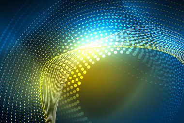 Soyut parçacıklar, dalga arkaplanı, neon hareket tekno tasarımı