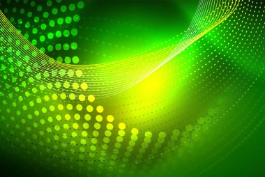 Soyut parçacıklar, dalga arkaplanı, neon hareket tekno tasarımı