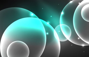 Işık efektleriyle şeffaf parlak parlak daireler. Duvar kağıdı, bayrak, arkaplan, kart, kitap illüstrasyonu, iniş sayfası için tekno fütüristik vektör soyut arkaplan