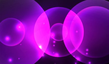 Parlayan neon parlak şeffaf soyut geometrik şekiller ve ışık efektleri. Duvar kağıdı, bayrak, arkaplan, kart, kitap illüstrasyonu, iniş sayfası için tekno fütüristik vektör soyut arkaplan