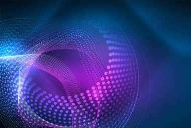 Soyut parçacıklar, dalga arkaplanı, neon hareket tekno tasarımı