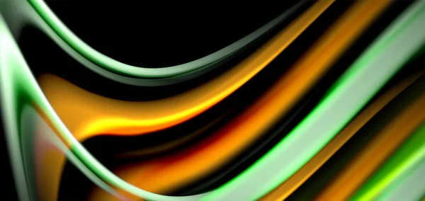 Абстрактные шелковые гладкие линии на черной, разноцветной жидкой жидкости радуги стиле волны на черном — стоковый вектор