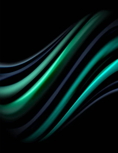 Шовкові гладкі лінії на чорних, рідких кольорових хвилях. Векторна ілюстрація — стоковий вектор