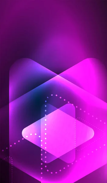 Leuchtende neonglänzende transparente abstrakte geometrische Formen mit Lichteffekten. Techno futuristischer Vektor abstrakter Hintergrund für Wallpaper, Banner, Hintergrund, Karte, Buchillustration, Landing Page — Stockvektor