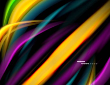 Siyah, sıvı sıvı renk dalgalarında ipeksi çizgiler. Vektör İllüstrasyonu