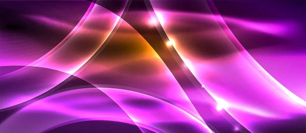 Abstraktní pozadí. Lesklé designové neonové vlny se světelnými efekty, techno trendy design. Vektorové ilustrace pro tapetu, nápis, pozadí, karta, ilustrace knihy, úvodní strana — Stockový vektor