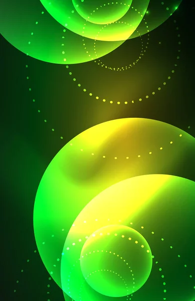 Cerchi luminosi trasparenti luminosi al neon con effetti di luce. Techno futuristico vettore sfondo astratto per carta da parati, banner, sfondo, carta, illustrazione del libro, pagina di destinazione — Vettoriale Stock