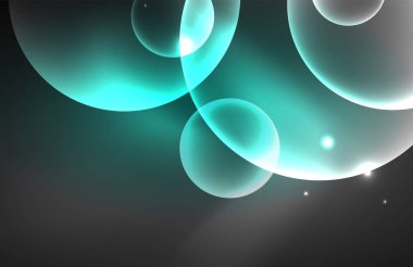 Işık efektleriyle şeffaf parlak parlak daireler. Duvar kağıdı, bayrak, arkaplan, kart, kitap illüstrasyonu, iniş sayfası için tekno fütüristik vektör soyut arkaplan