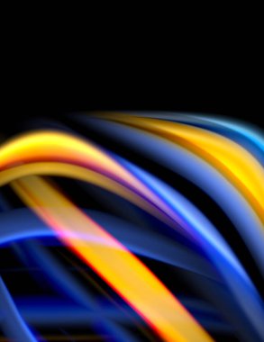 Siyah, sıvı sıvı renk dalgalarında ipeksi çizgiler. Vektör İllüstrasyonu