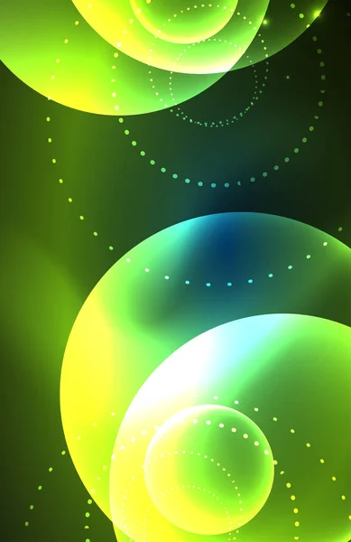 Cerchi luminosi trasparenti luminosi al neon con effetti di luce. Techno futuristico vettore sfondo astratto per carta da parati, banner, sfondo, carta, illustrazione del libro, pagina di destinazione — Vettoriale Stock