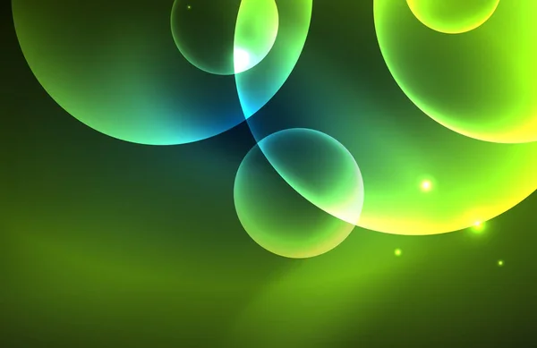 Neon glänsande transparenta glödande cirklar med ljuseffekter. Techno futuristiska vektor abstrakt bakgrund för Bakgrund, Banner, Bakgrund, Kort, Bokillustration, landningssida — Stock vektor