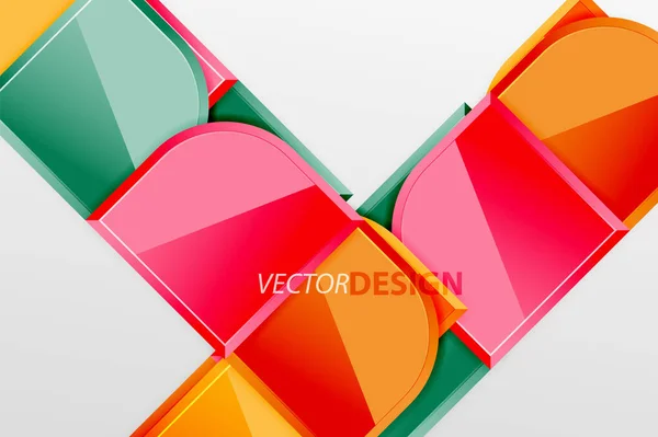 Cuadrados de vidrio brillante con elementos redondos de composición geométrica. Fondo geométrico abstracto con composición de efecto 3d para fondo de pantalla, Banner, Fondo, Tarjeta, Ilustración de libro, landing page — Vector de stock