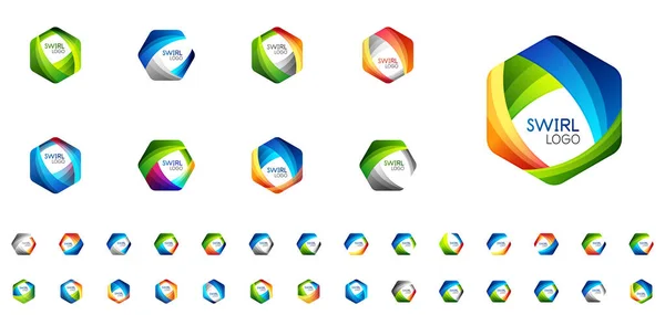 Conjunto de modelos de ícone do logotipo do vetor hexágono de negócios feitos de linhas de redemoinho e ondas — Vetor de Stock