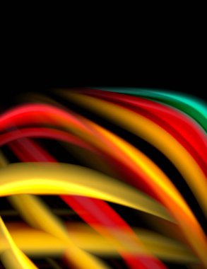 Siyah, sıvı sıvı renk dalgalarında ipeksi çizgiler. Vektör İllüstrasyonu