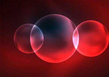 Parlayan neon parlak şeffaf kabarcıklar, cam daireler ya da biyo hücre konsepti. Duvar kağıdı, bayrak, arkaplan, kart, kitap illüstrasyonu, iniş sayfası için tekno fütüristik vektör soyut arkaplan