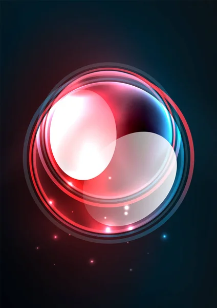 Glowing neon shiny transparent bubbles, glass circles or bio cell concept. Techno futuristic vector abstract background For Wallpaper, Banner, Background, Card, Book Illustration, landing page — Stock Vector