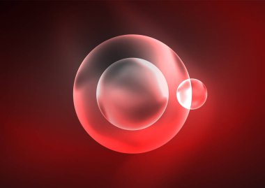 Parlayan neon parlak şeffaf kabarcıklar, cam daireler ya da biyo hücre konsepti. Duvar kağıdı, bayrak, arkaplan, kart, kitap illüstrasyonu, iniş sayfası için tekno fütüristik vektör soyut arkaplan