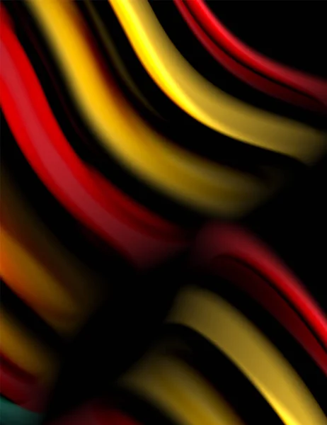 Silk smooth lines on black, liquid fluid color waves. Vector Illustration — 스톡 벡터