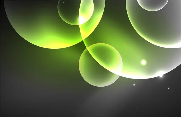 Neon glanzende transparante gloeiende cirkels met lichteffecten. Techno futuristische vector abstracte achtergrond Voor Wallpaper, Banner, Achtergrond, Kaart, Boek Illustratie, landing page — Stockvector