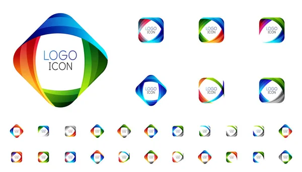 Set di modelli di design del logo geometrico quadrato alla moda con colori vivaci e puliti — Vettoriale Stock
