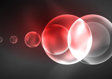 Parlayan neon parlak şeffaf kabarcıklar, cam daireler ya da biyo hücre konsepti. Duvar kağıdı, bayrak, arkaplan, kart, kitap illüstrasyonu, iniş sayfası için tekno fütüristik vektör soyut arkaplan