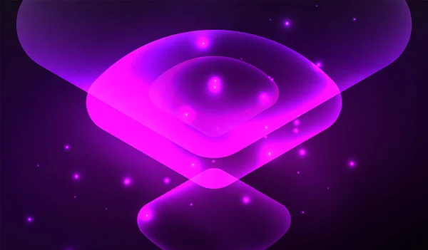 Brillante neon lucido trasparente astratto forme geometriche con effetti di luce. Techno futuristico vettore sfondo astratto per carta da parati, banner, sfondo, carta, illustrazione del libro, pagina di destinazione — Vettoriale Stock