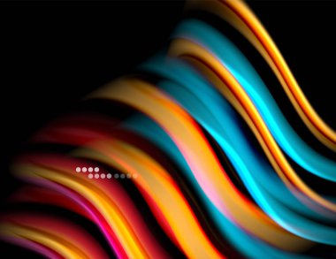 Siyah, sıvı sıvı renk dalgalarında ipeksi çizgiler. Vektör İllüstrasyonu