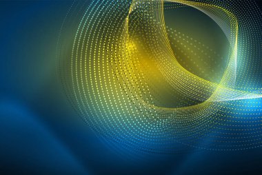 Soyut parçacıklar, dalga arkaplanı, neon hareket tekno tasarımı