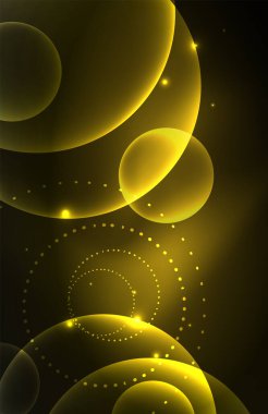 Işık efektleriyle şeffaf parlak parlak daireler. Duvar kağıdı, bayrak, arkaplan, kart, kitap illüstrasyonu, iniş sayfası için tekno fütüristik vektör soyut arkaplan