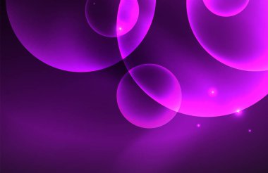 Işık efektleriyle şeffaf parlak parlak daireler. Duvar kağıdı, bayrak, arkaplan, kart, kitap illüstrasyonu, iniş sayfası için tekno fütüristik vektör soyut arkaplan