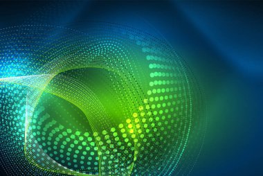 Soyut parçacıklar, dalga arkaplanı, neon hareket tekno tasarımı