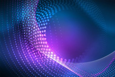 Soyut parçacıklar, dalga arkaplanı, neon hareket tekno tasarımı